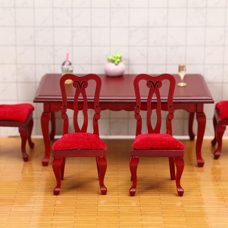 112 Table Chair Miniature Dining Room Set Furniture Dinning House Accessories Wood Mini Living Furniture Sets