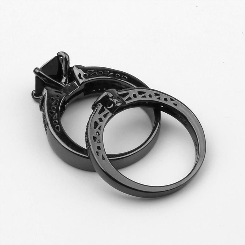 2Pcs/Set Women Men Luxury Black Cubic Zircon Inlaid Finger