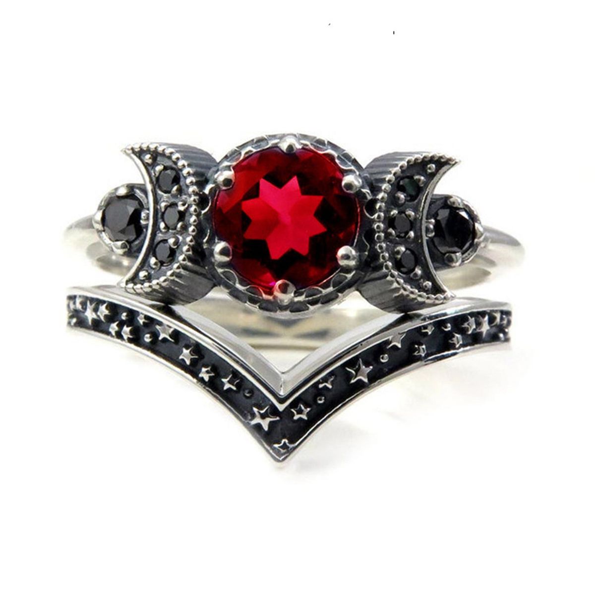 Women Ring Exquisite Comfort Fit Alloy Triple Moon God-Red