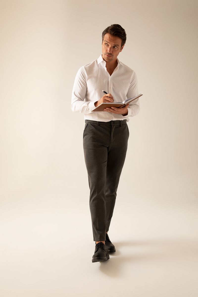 Man - Button Polo Neck Modern Fit Shirt-White