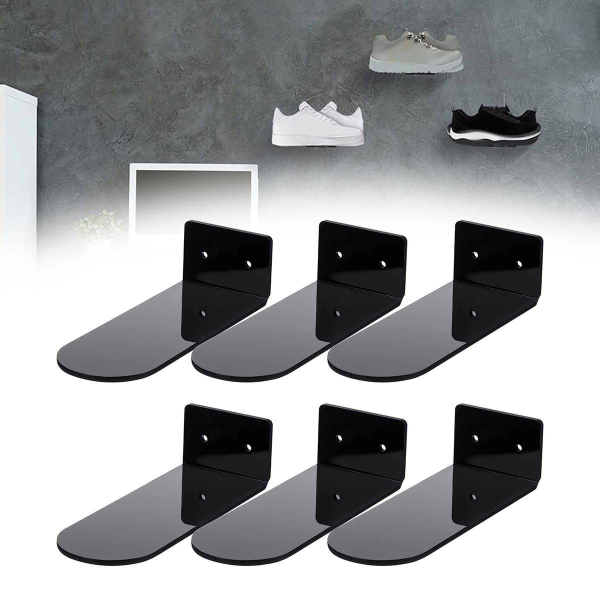 6pcs Floating Shoe Shelves Wall Mounting Saving-Space