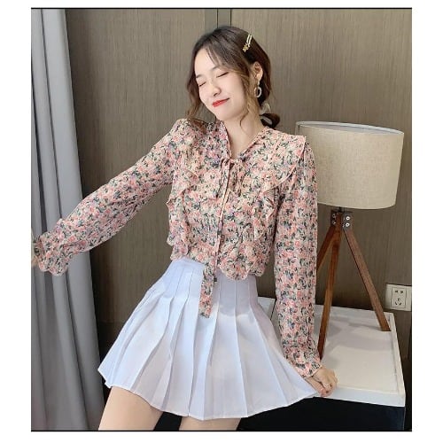 Floral Side Frill Blouse - Pink