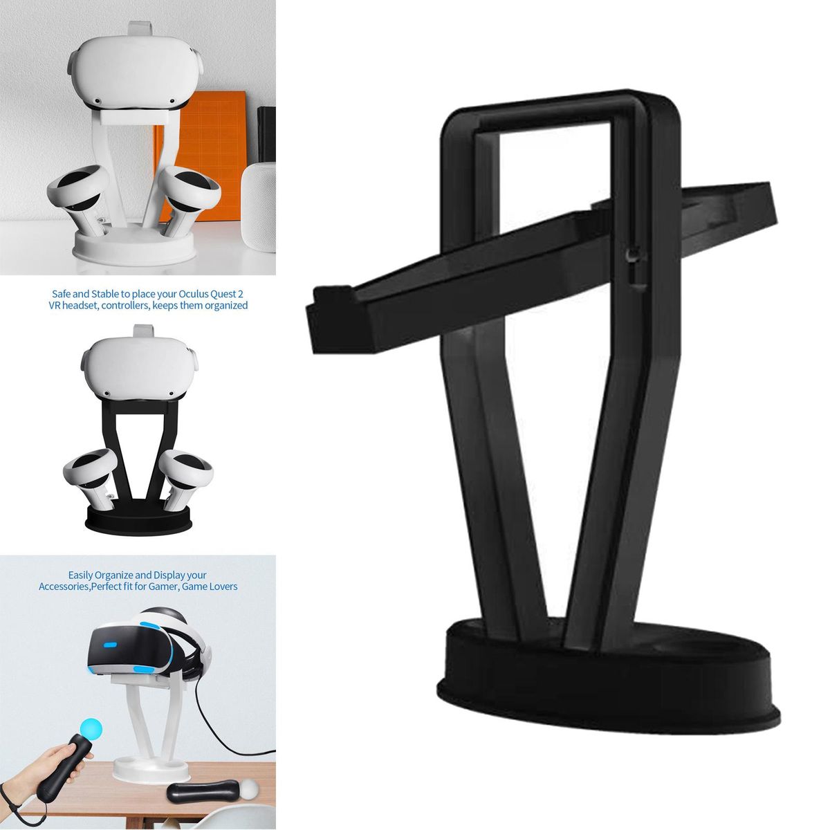 VR Headset Display Stand/ Stable Protection Gamepad Storage Rack Black