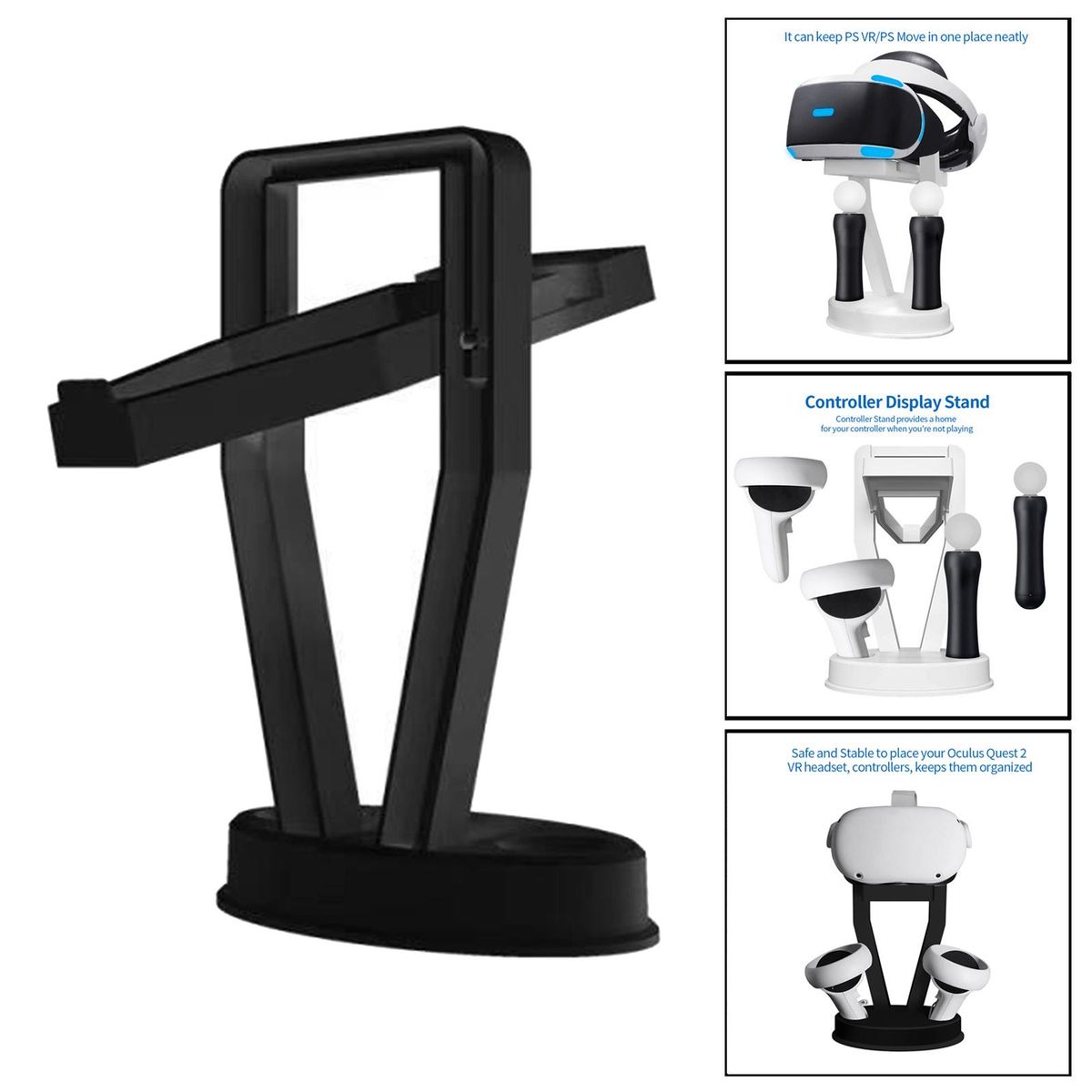VR Headset Display Stand/ Stable Protection Gamepad Storage Rack Black