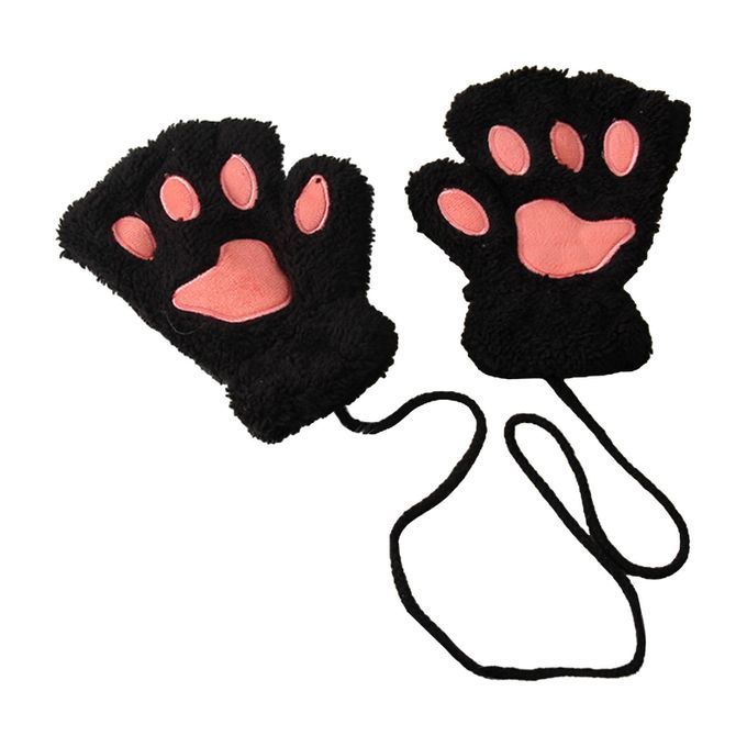 Cat Paw Claw Women  Half Finger Fingerless Soft Warm Black