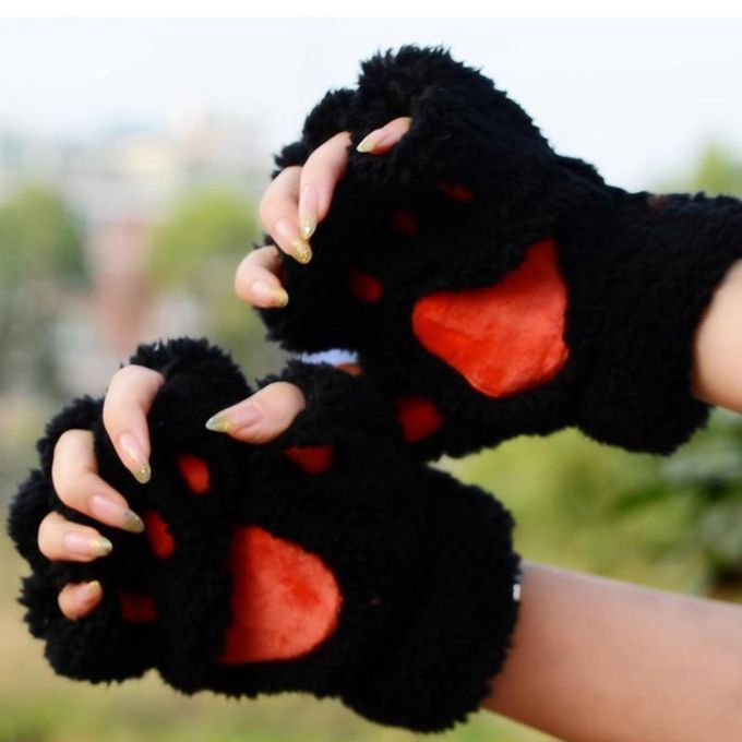 Cat Paw Claw Women  Half Finger Fingerless Soft Warm Black
