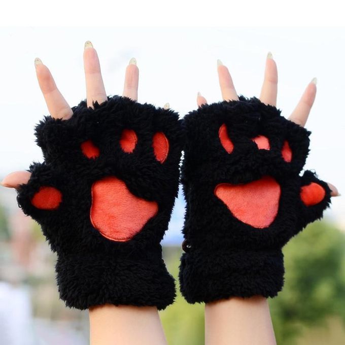 Cat Paw Claw Women  Half Finger Fingerless Soft Warm Black
