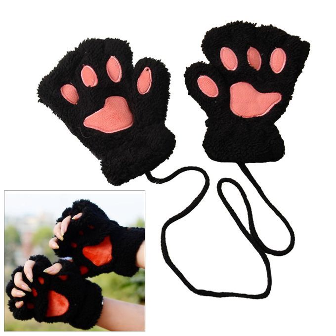 Cat Paw Claw Women  Half Finger Fingerless Soft Warm Black