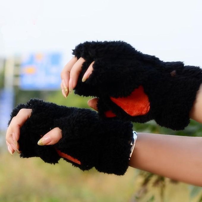 Cat Paw Claw Women  Half Finger Fingerless Soft Warm Black