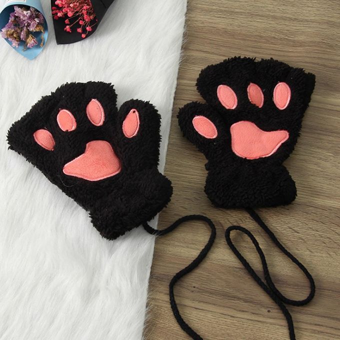 Cat Paw Claw Women  Half Finger Fingerless Soft Warm Black