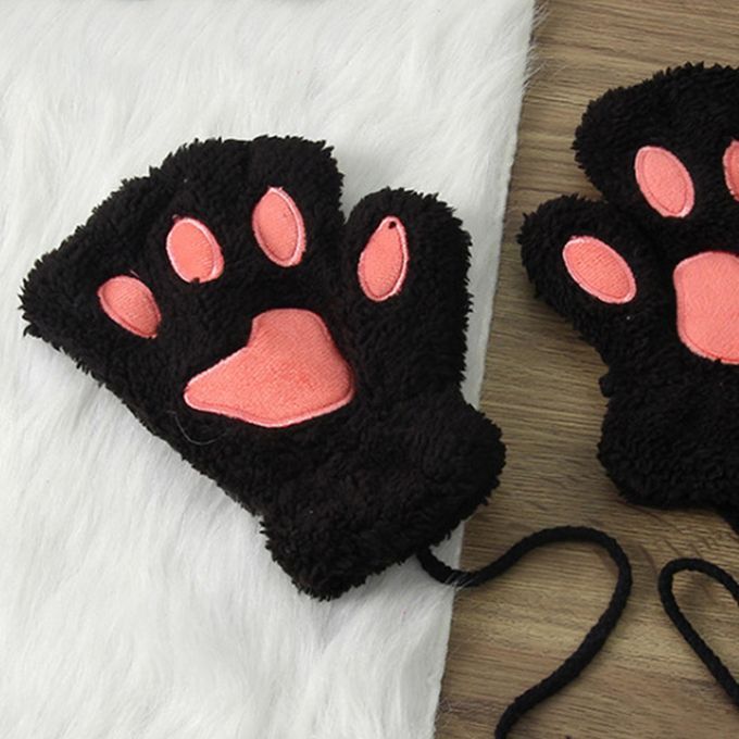 Cat Paw Claw Women  Half Finger Fingerless Soft Warm Black