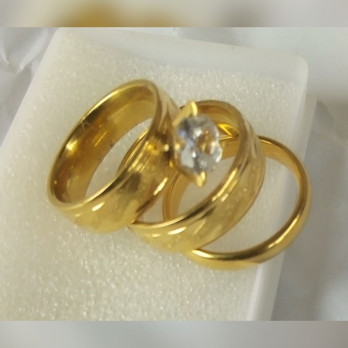 Gold Plated Wedding & Engagement Rings Set