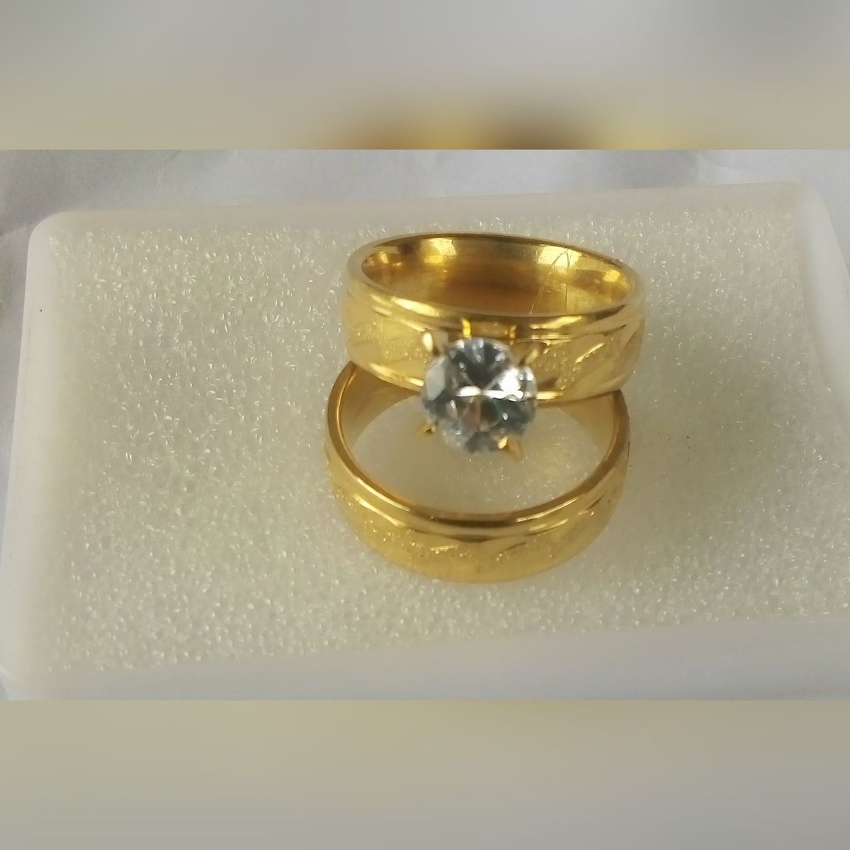Gold Plated Wedding & Engagement Rings Set
