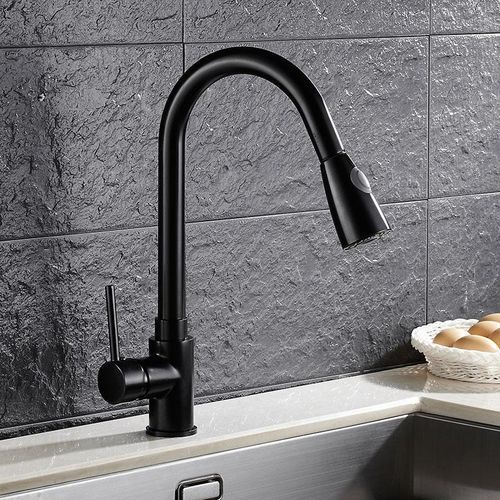 Kitchen Pull Out Cool Black  Finish Flexible Hot And Cold Mixer  Faucet