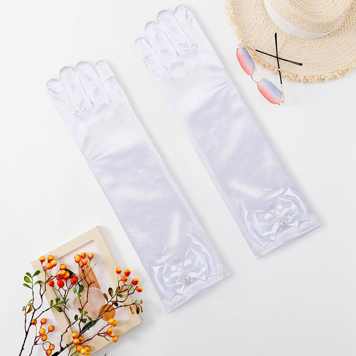 Flower Girl Gloves Princess Style Satin Flower Girls Gloves Elegant White
