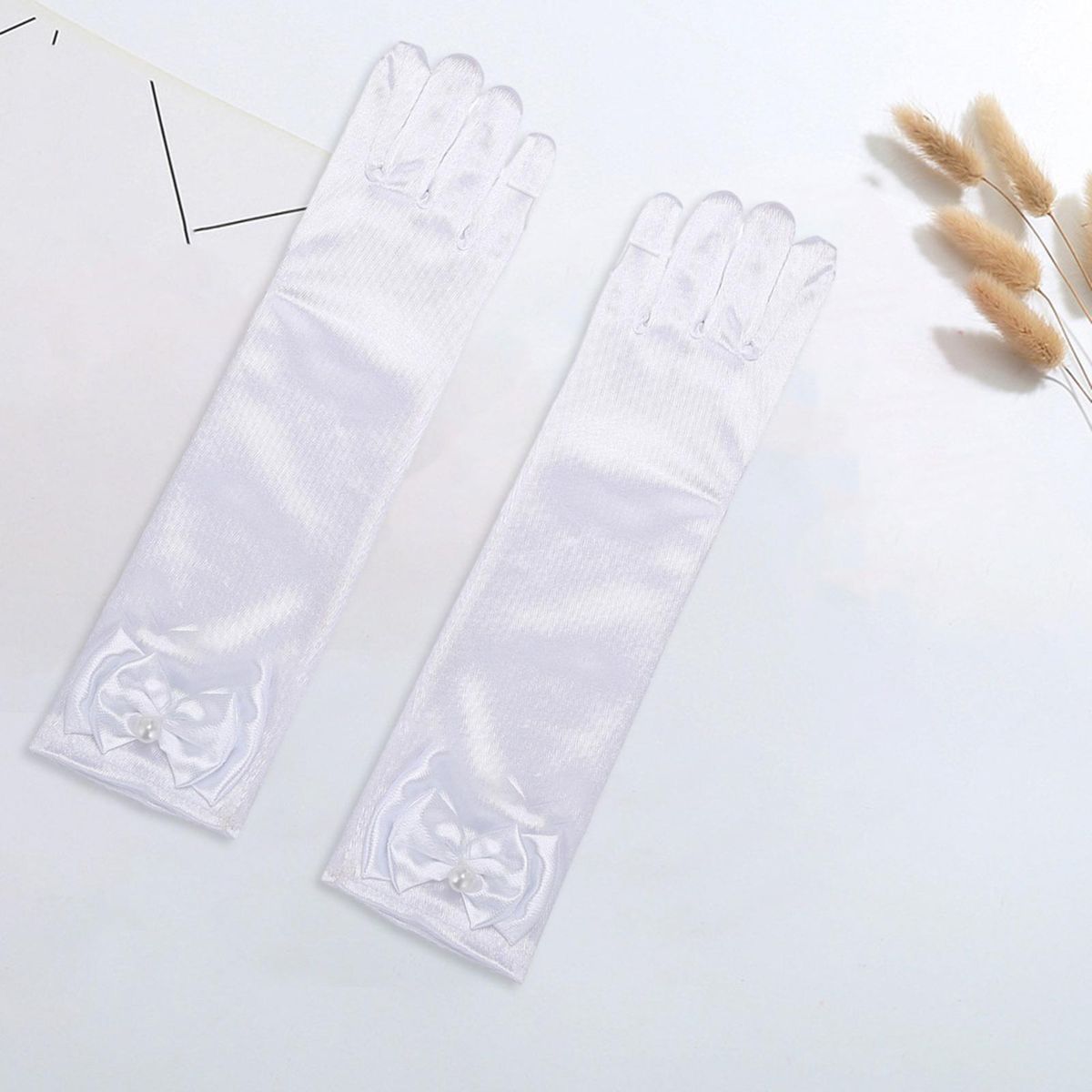 Flower Girl Gloves Princess Style Satin Flower Girls Gloves Elegant White
