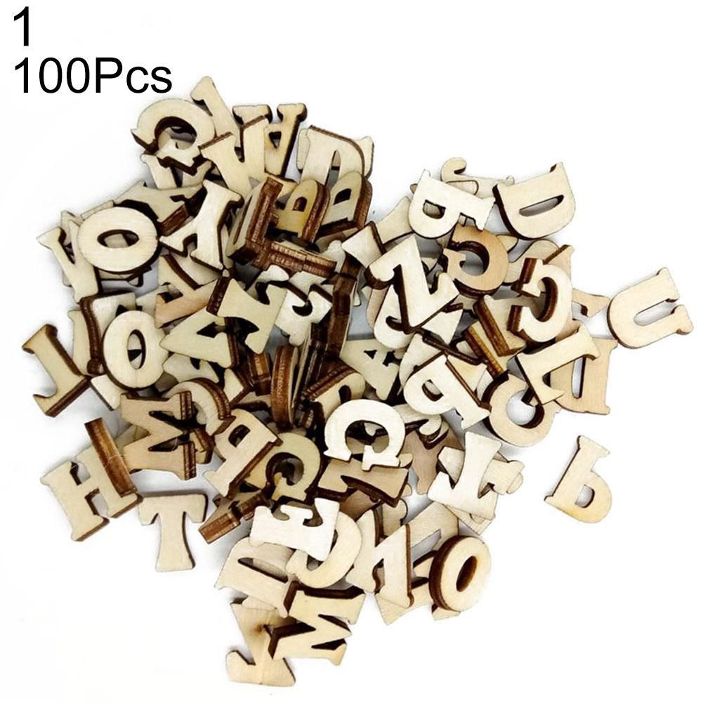 100 Pcs Mixed Wood Alphabet Letters Numbers Button DIY Craft Sewing Scrapbooking