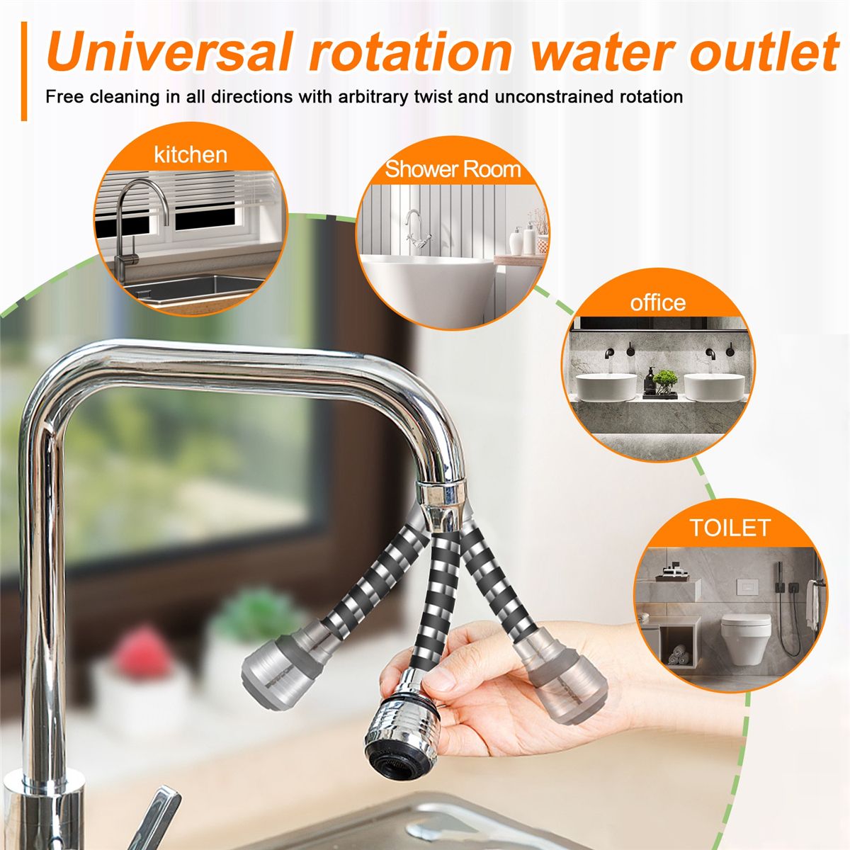 Sink Faucet Sprayer AttachmentRotatable Anti-Splash Faucet Nozzle Head with Hose - Kitchen Sink Faucet Extender