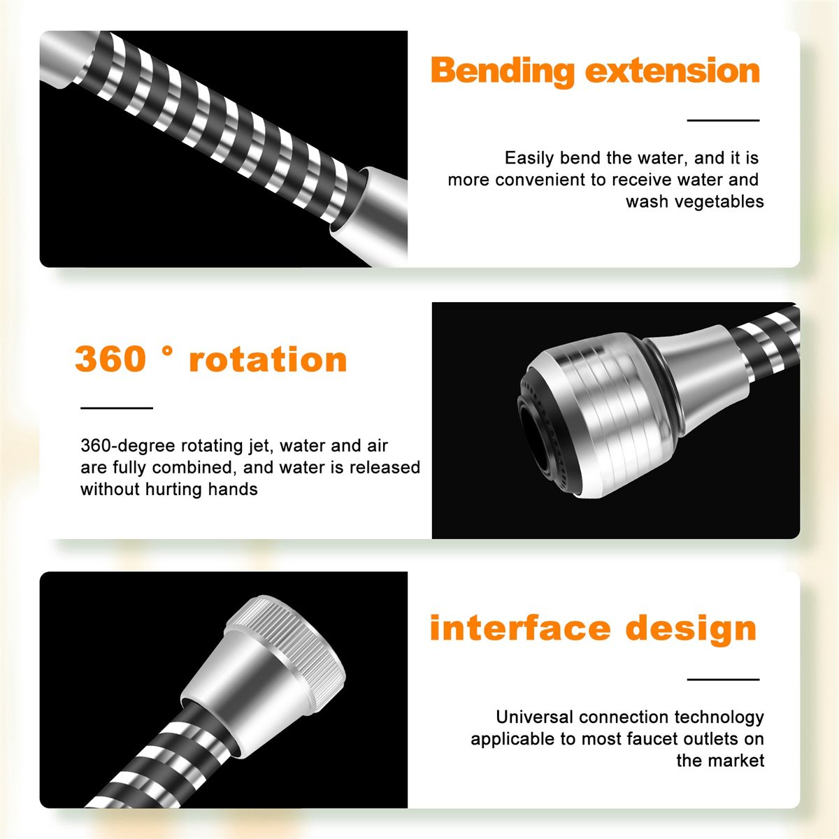 Sink Faucet Sprayer AttachmentRotatable Anti-Splash Faucet Nozzle Head with Hose - Kitchen Sink Faucet Extender