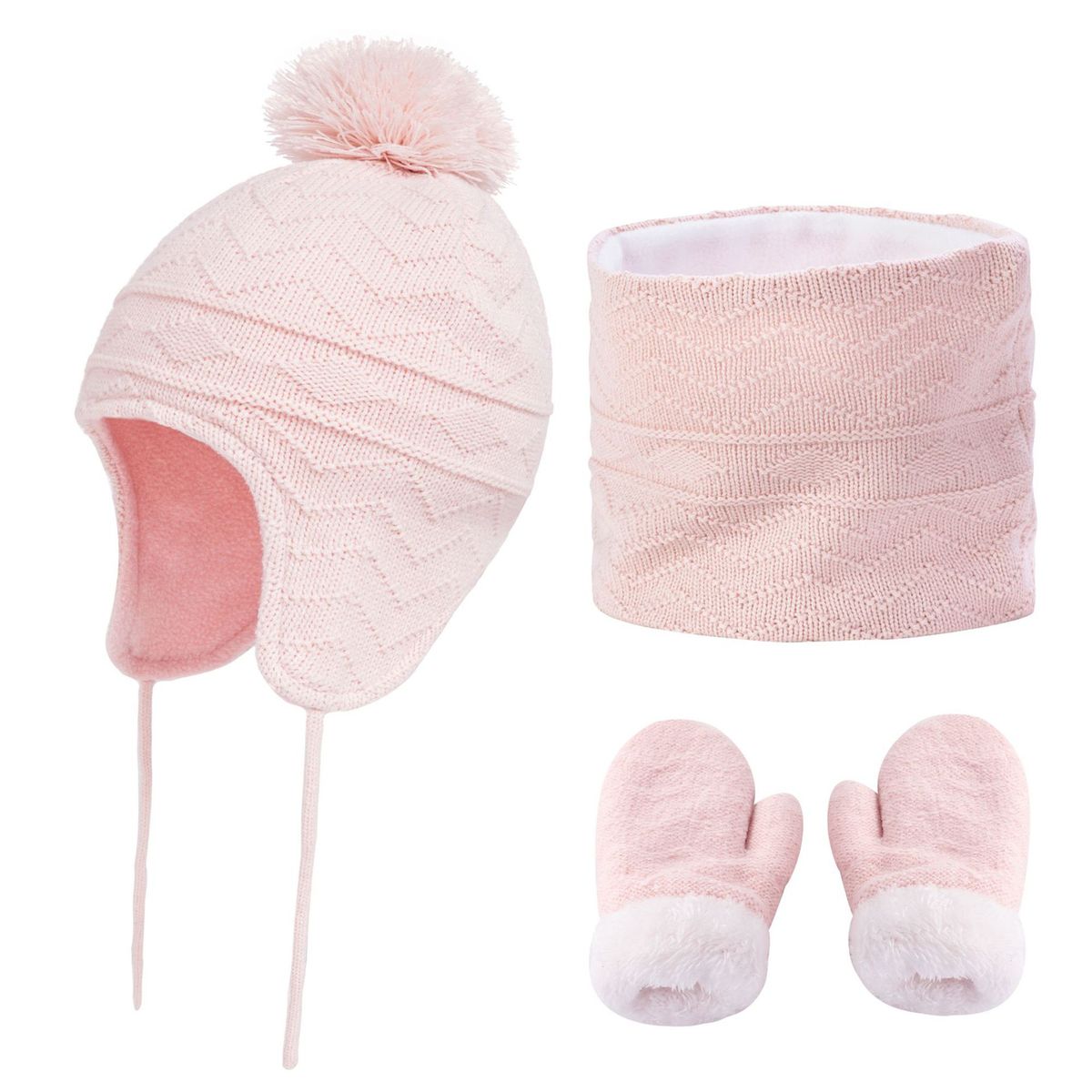 LAOdou 1 Set Hat Circle Scarf Gloves Fashion Pattern Plush-Pink