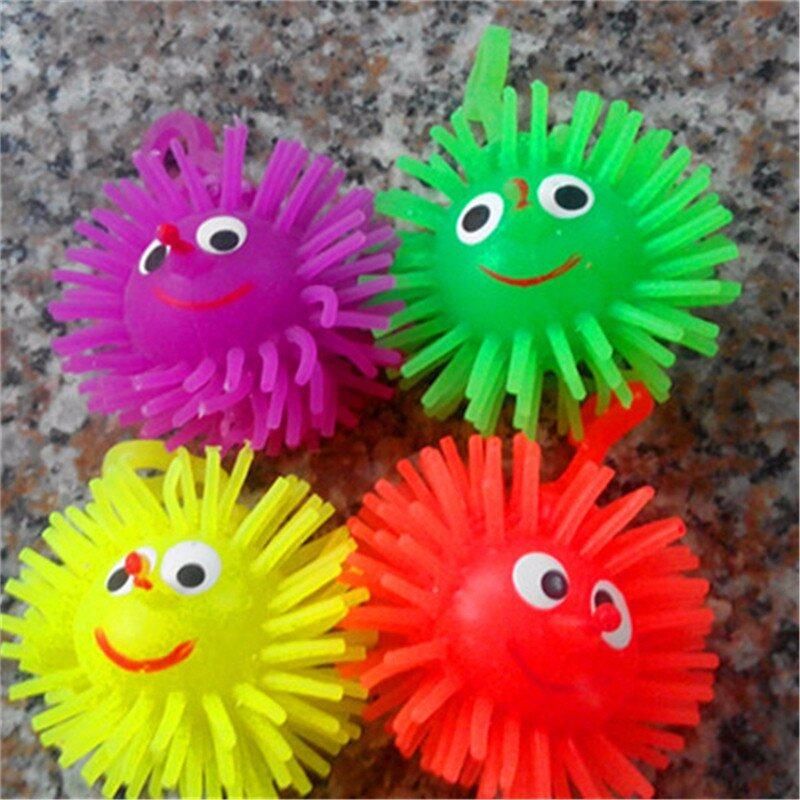 Smile Face Puffer Ball With Flashing Light Throw Squeeze Spiky Massage Funny Toy