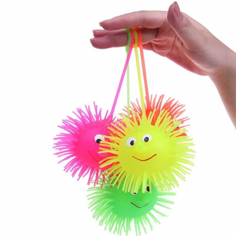 Smile Face Puffer Ball With Flashing Light Throw Squeeze Spiky Massage Funny Toy