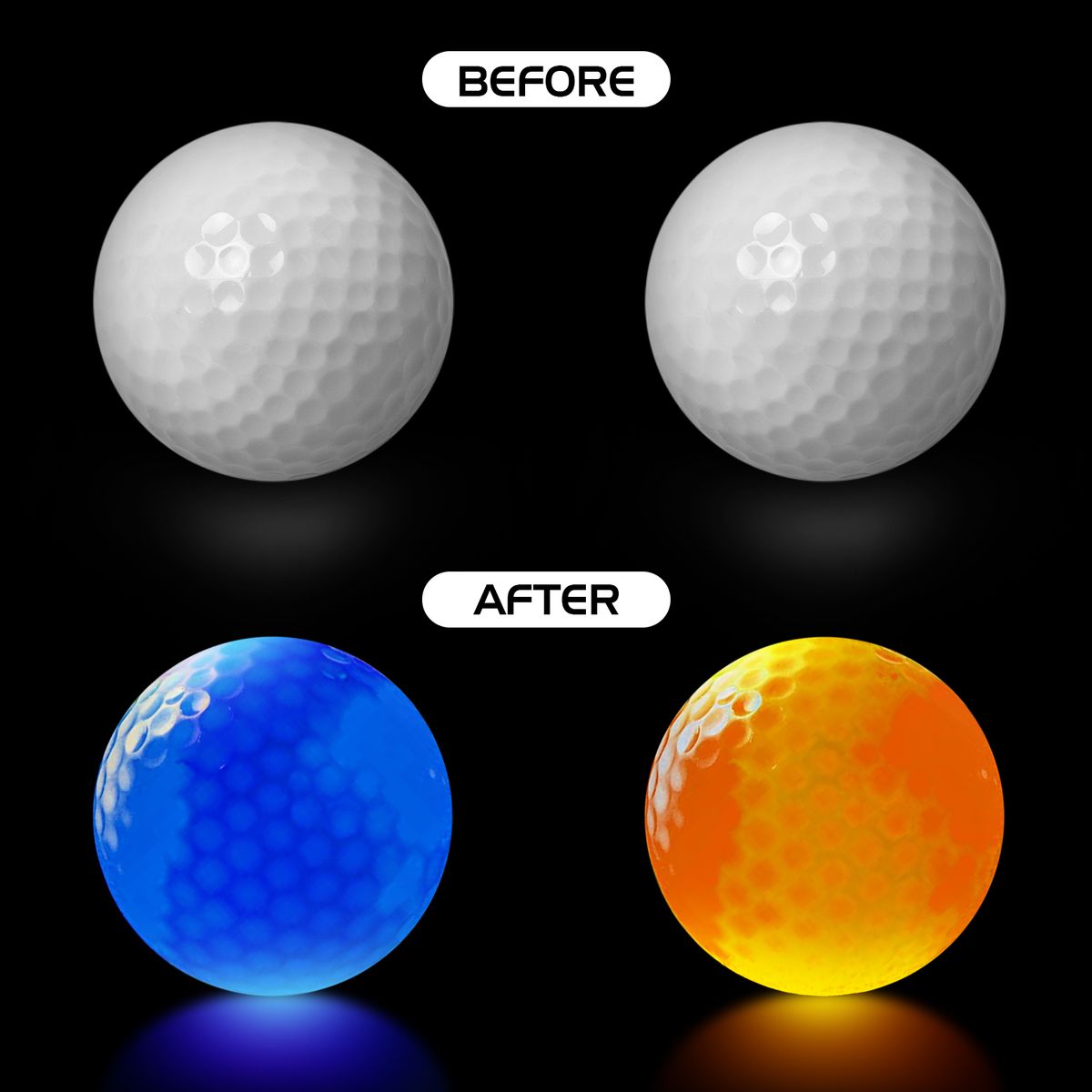 2pcs LED Glowing Golf Balls Night LED Golf Balls Luminous