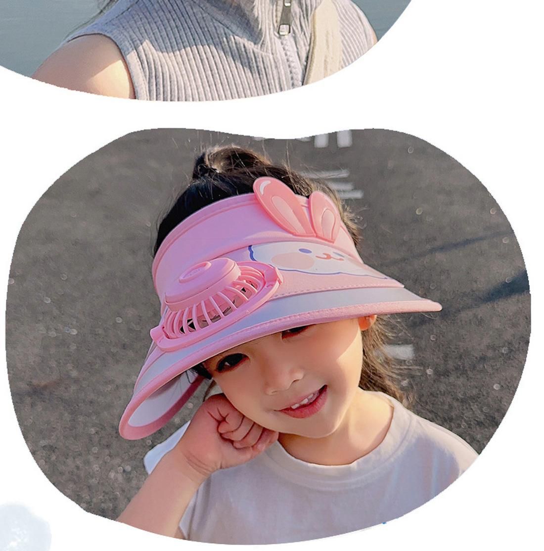 Kids Cartoon Visor Hat with Mini Fan,Sun UV Protection,Back Adjustable Buckle