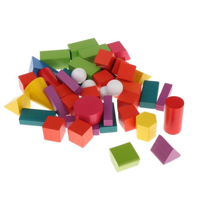 45x 3D Shapes Geometric Solids Wooden   Toys Math Games Toys Blocks
