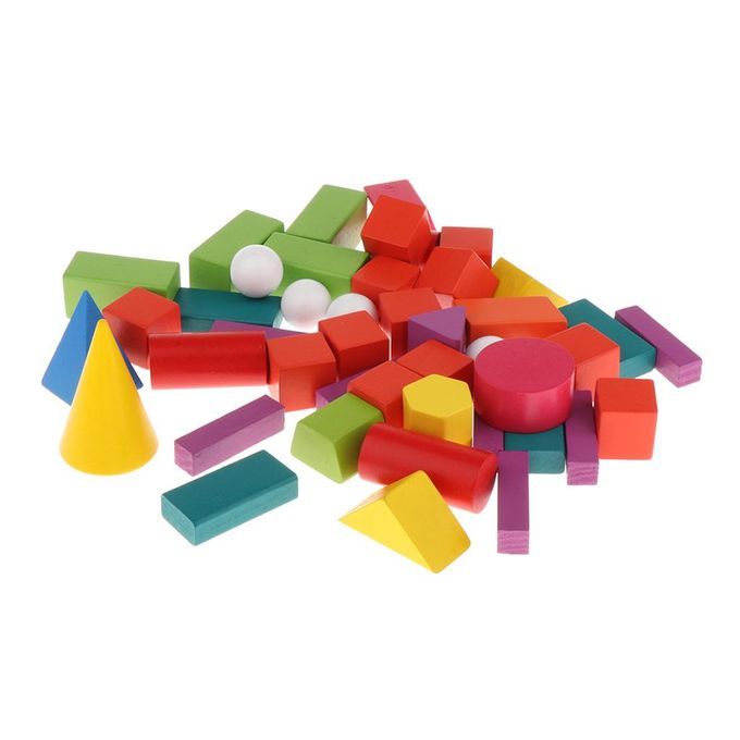 45x 3D Shapes Geometric Solids Wooden   Toys Math Games Toys Blocks