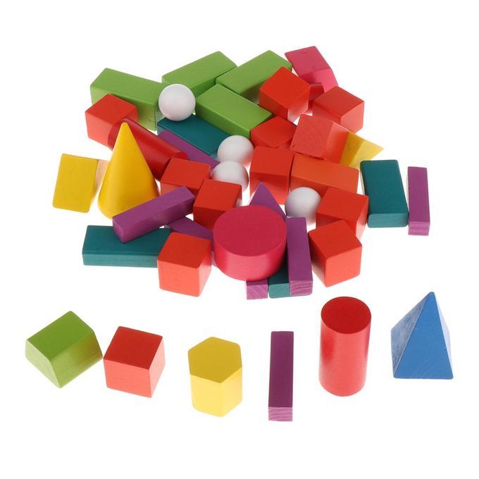 45x 3D Shapes Geometric Solids Wooden   Toys Math Games Toys Blocks
