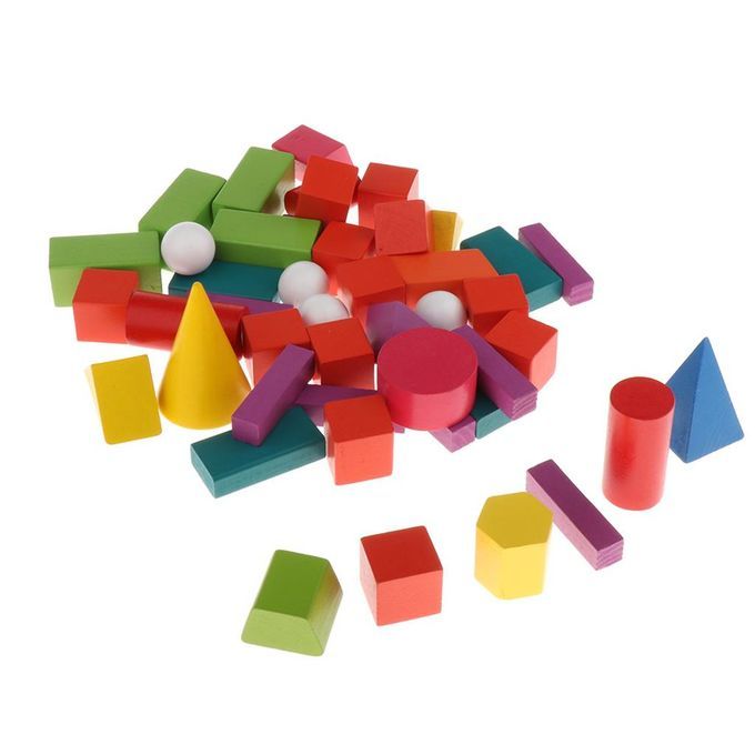 45x 3D Shapes Geometric Solids Wooden   Toys Math Games Toys Blocks