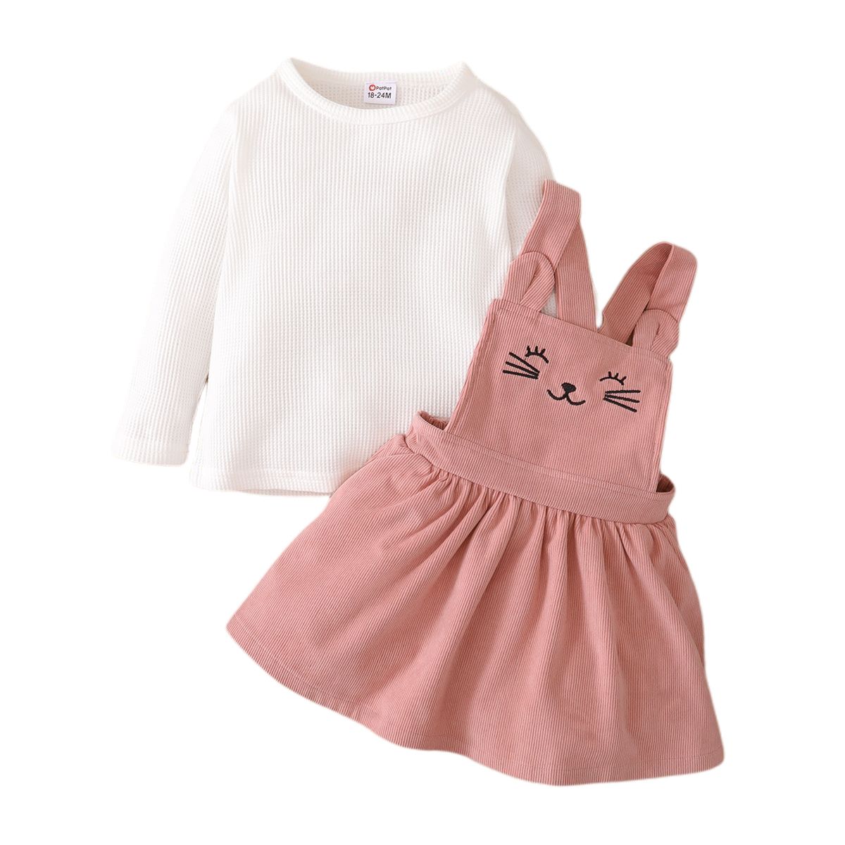 1-6Y Kid Girls Cute Kitty Dresses Long Sleeve Shirt Suspender Skirt