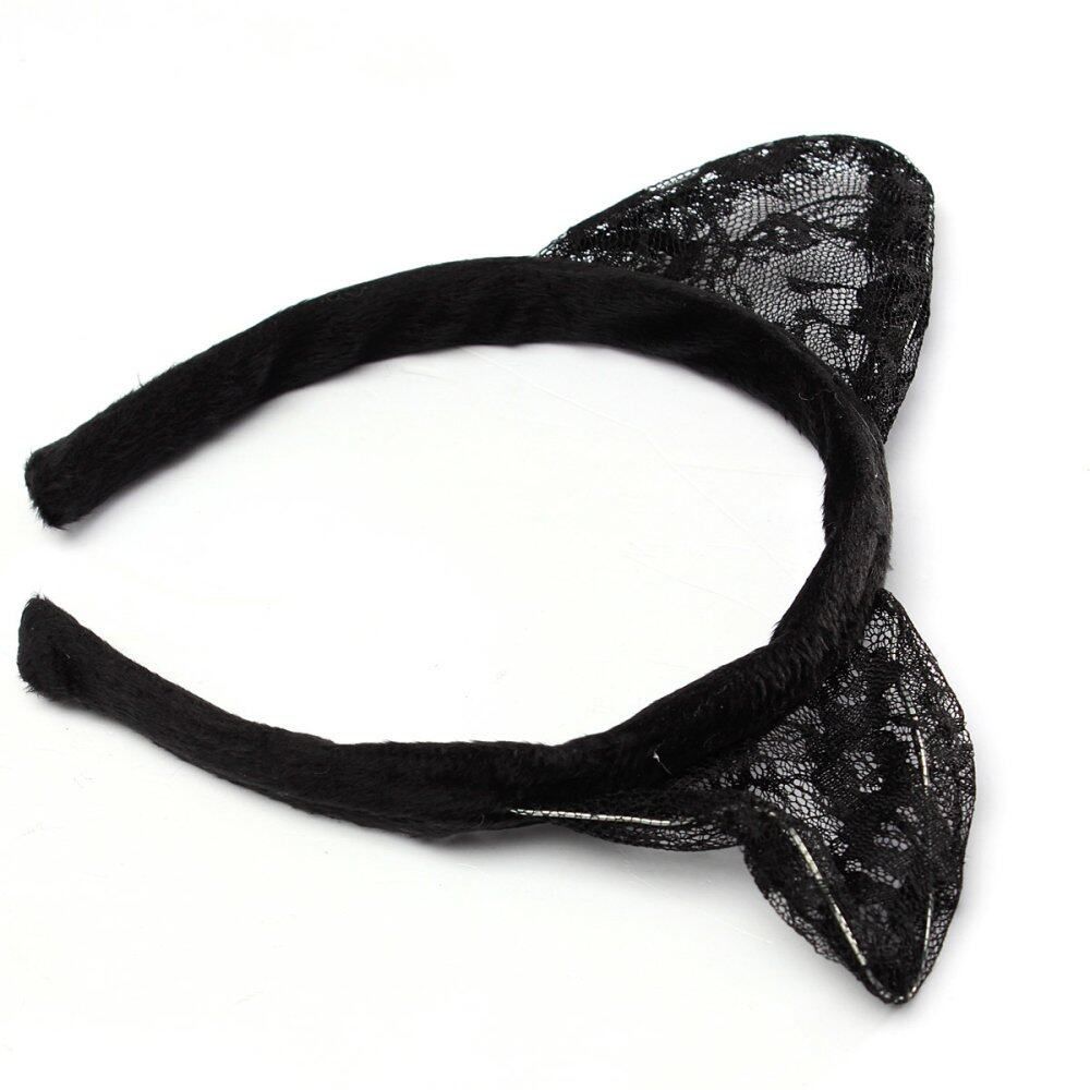 Lace Cat Ears Hairband Fancy Dress Party Headband Hair Band Cosplay Costume Black
