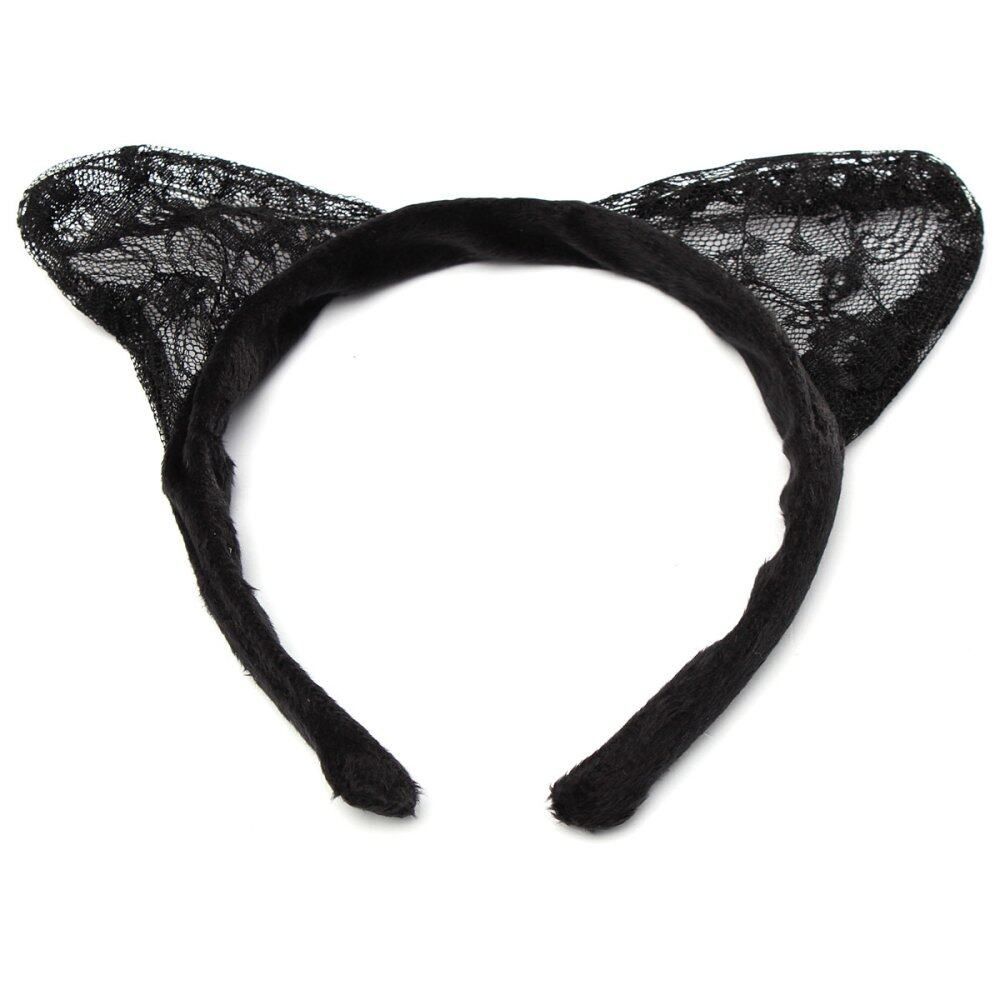 Lace Cat Ears Hairband Fancy Dress Party Headband Hair Band Cosplay Costume Black