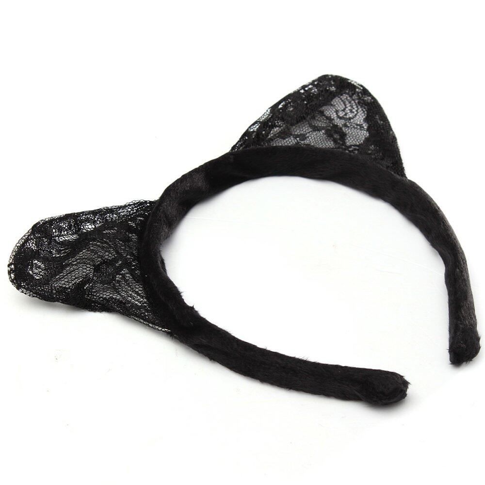 Lace Cat Ears Hairband Fancy Dress Party Headband Hair Band Cosplay Costume Black