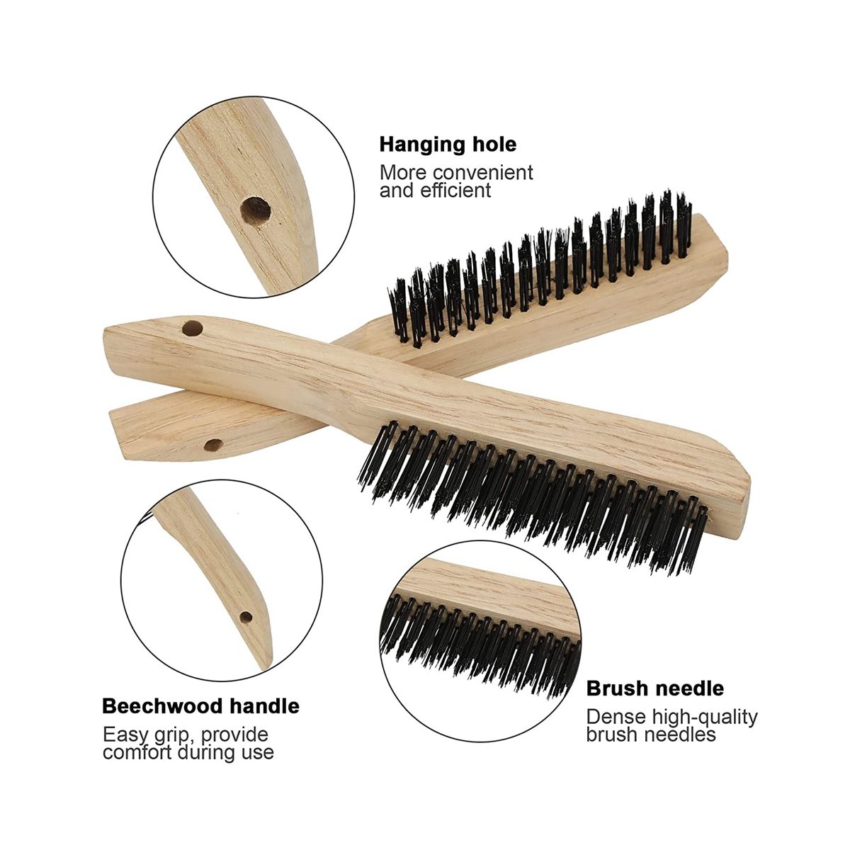 2 Pcs Wire Brushes for Cleaning Welding Slag Rust and Dust 10 Inch Heavy Duty Carbon Steel Handle Wire Scratch Brush