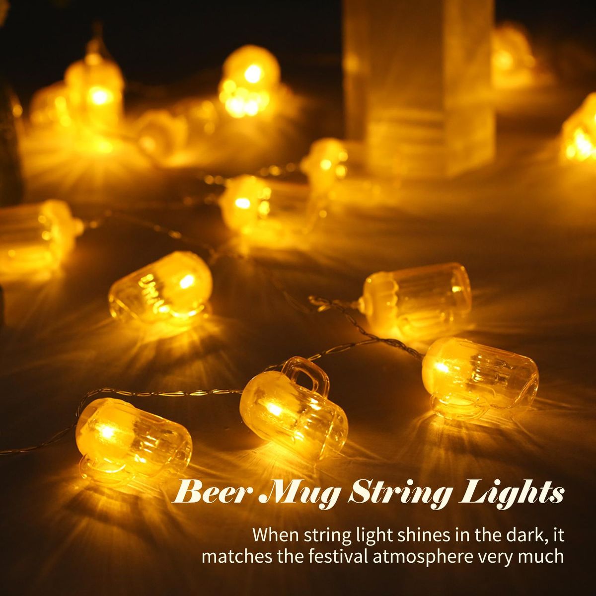 10FT 20LED Christmas Beer Mug String Lights Decorative Fairy Lights LED Hanging Lights Always On & Flashing Light Mode for Festivals Easter Carnival Parties