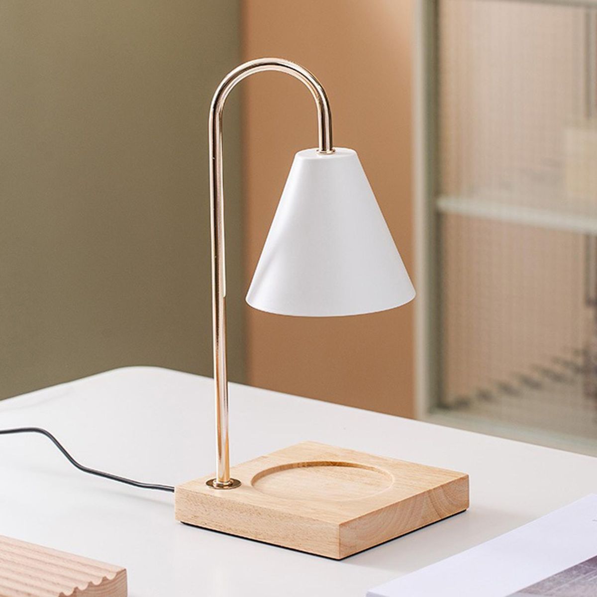 Aromatherapy Wax Melting Lamp Knob Switch Bedroom Bedside Wooden Night Light Smoke-free Fragrance Atmosphere Table Lamp
