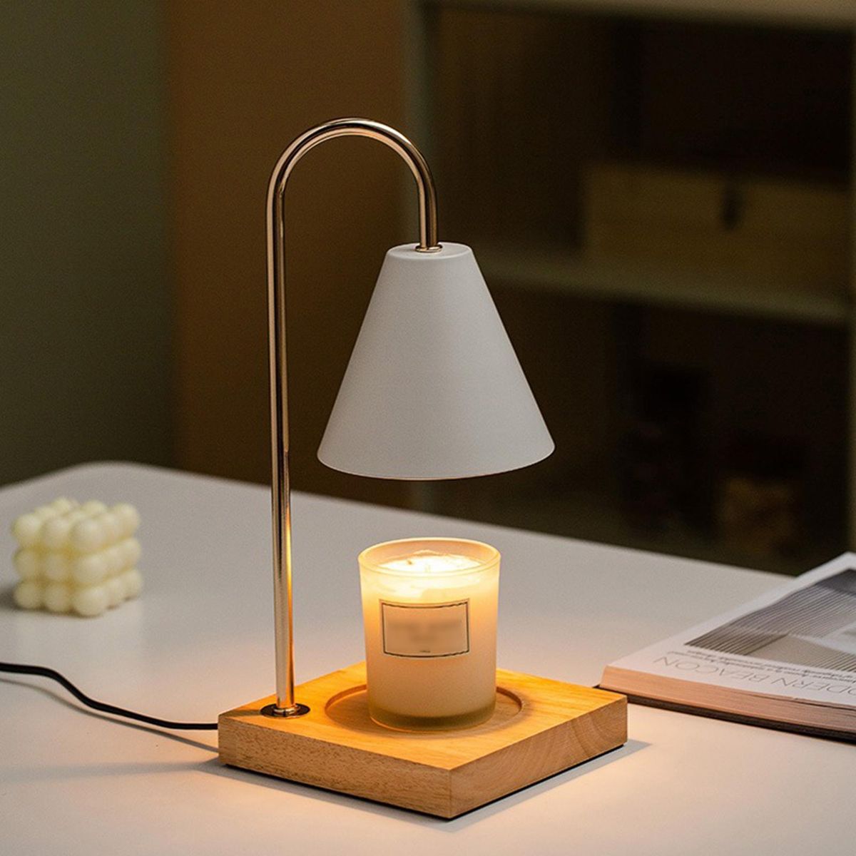 Aromatherapy Wax Melting Lamp Knob Switch Bedroom Bedside Wooden Night Light Smoke-free Fragrance Atmosphere Table Lamp