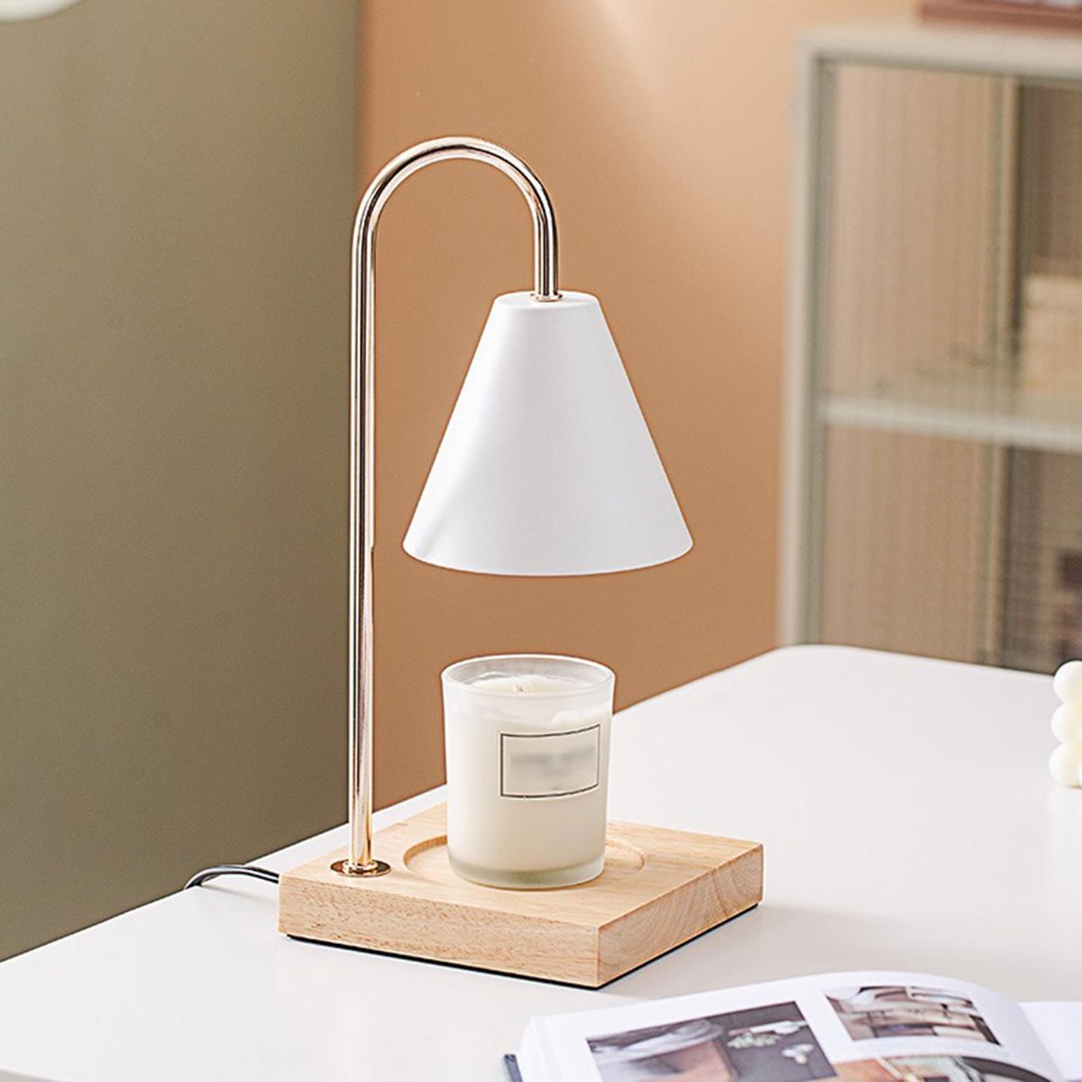 Aromatherapy Wax Melting Lamp Knob Switch Bedroom Bedside Wooden Night Light Smoke-free Fragrance Atmosphere Table Lamp