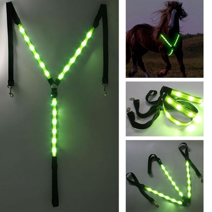 LED Horse Breastplate Collar Harness 3 Lighting Modes Night Green