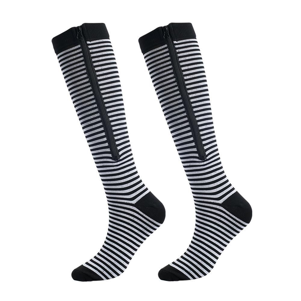 Stripe Gradient Compression Socks for Women Knee Length Zipper Closure