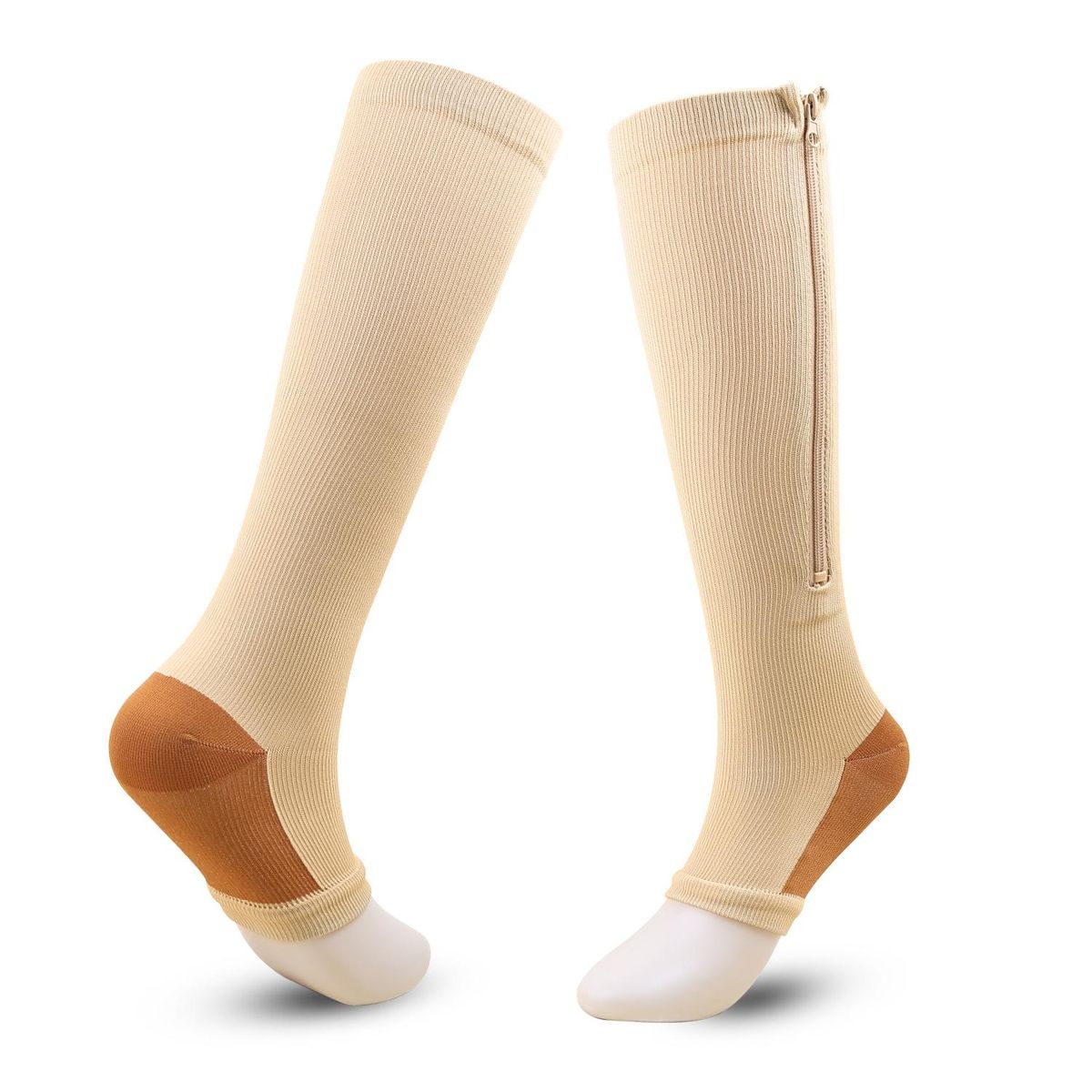 Women's Compression Socks Knee Length Open Toe Calf Zipper for Easy Wearing