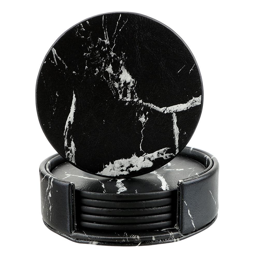 Anti-Slip Heat Insulated Table Placemats -Round Black Marble
