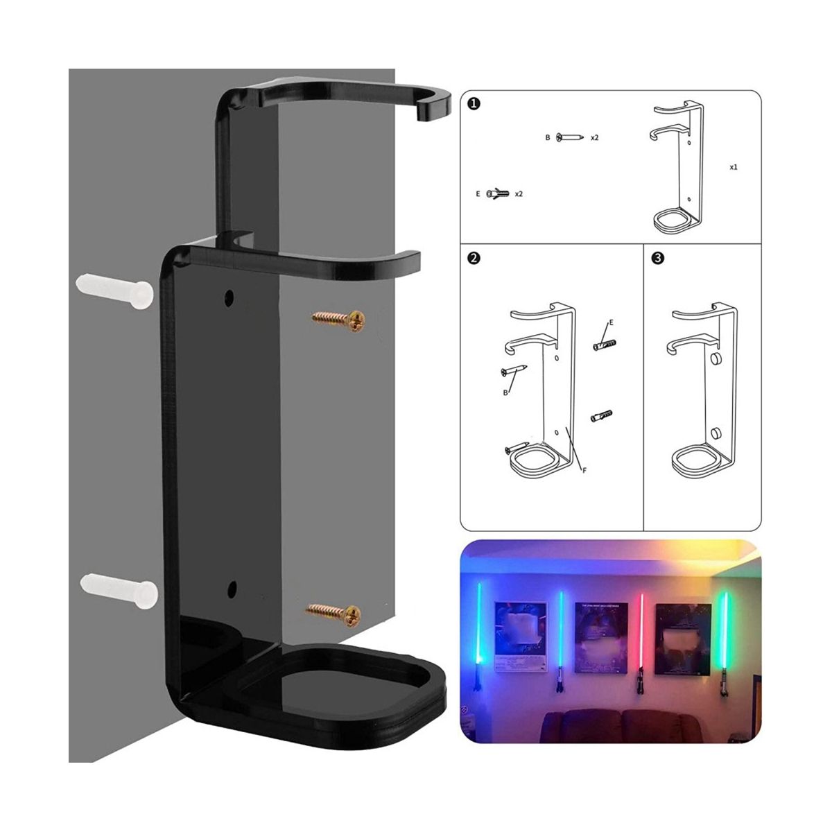Lightsaber Wall Mount Stand Light Saber Display Rack Wall Holder-Included Screws Hardwares for Most Lightsabers B