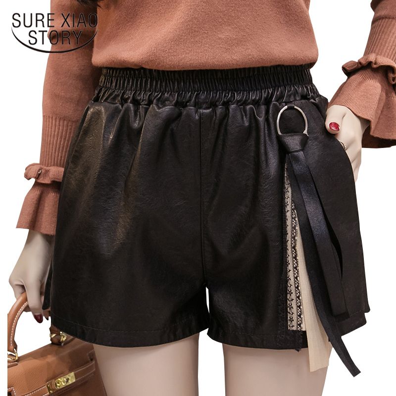 2017 New Fashion PU Leather Short Pants Korean Casual High