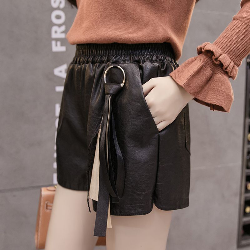 2017 New Fashion PU Leather Short Pants Korean Casual High