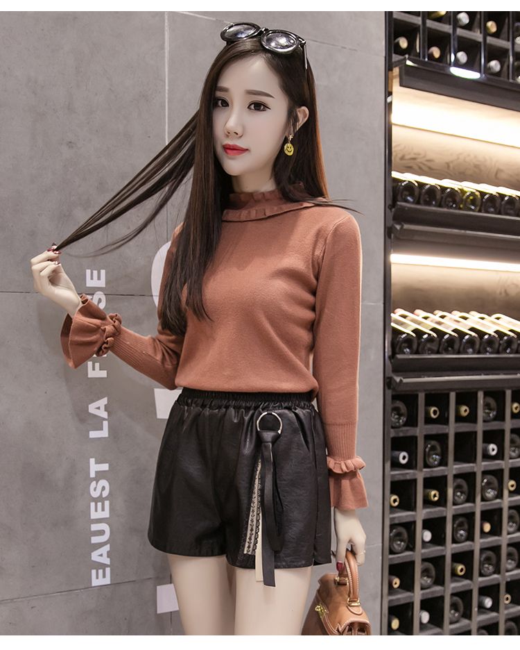 2017 New Fashion PU Leather Short Pants Korean Casual High