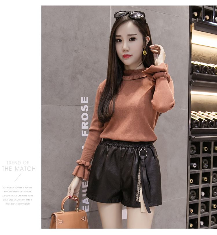 2017 New Fashion PU Leather Short Pants Korean Casual High